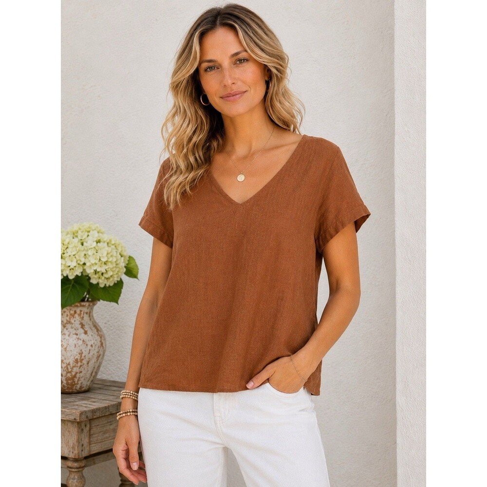 Not Perfect Linen 100% Linen Square Neck Top in Olive Green M /L Minimalist